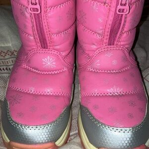 Pink Snowflake Boots with Silver Accents